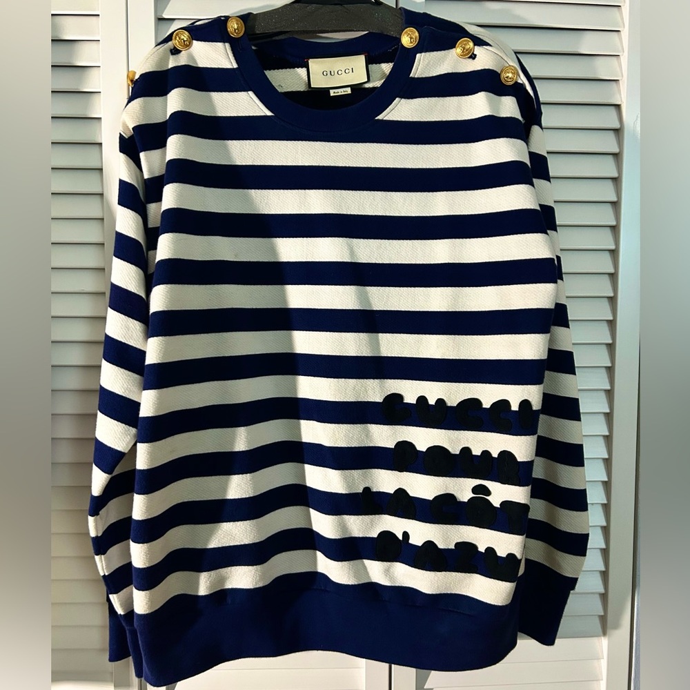 GUCCI Blue White Striped POUR LA COTE D'AZUE Cotton SWEATSHIRT TOP